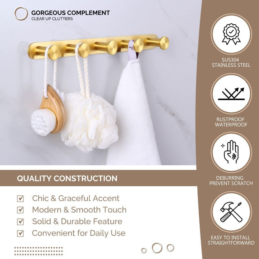 SUS304 Stainless Steel Brushed Gold Towel Rack Hook Bathroom Robe Storage Holder