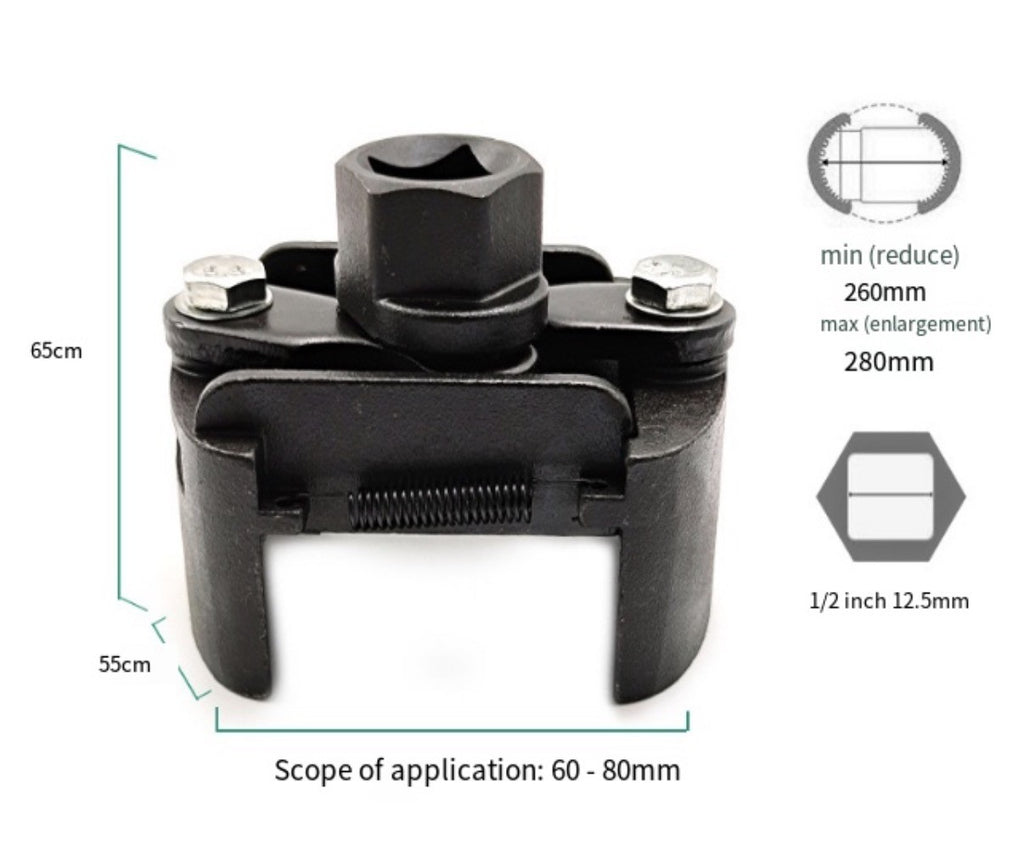 1/2" Universal Adjustable Oil Filter Wrench Set for 60mm-80mm Removal Tool Cap