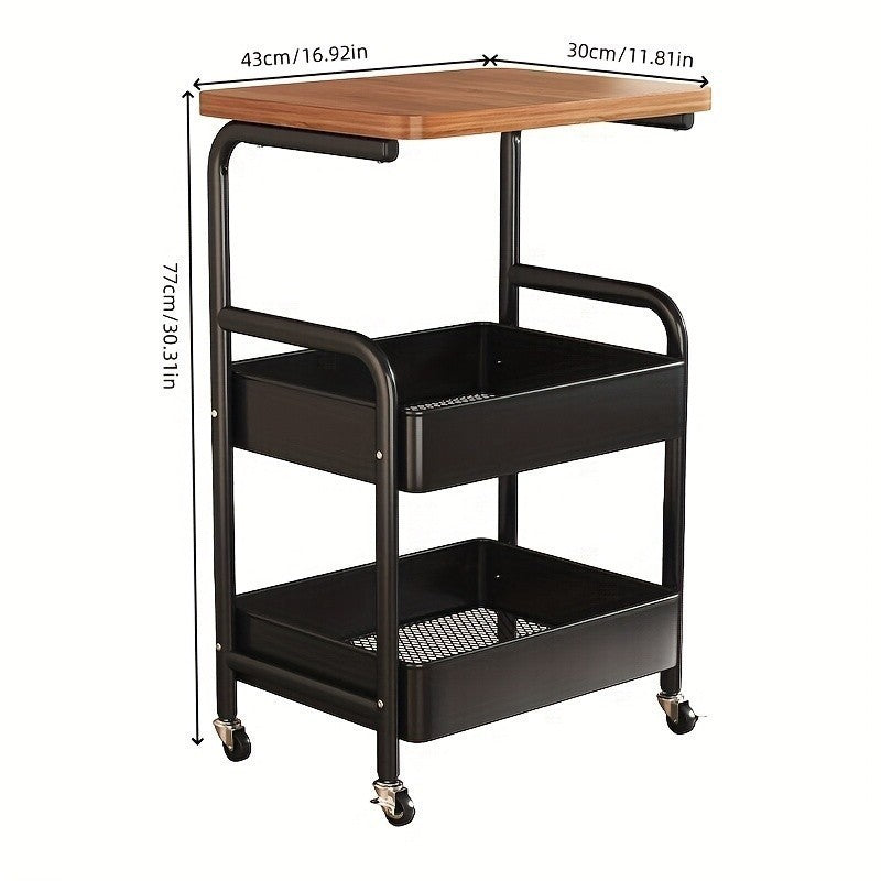 3 Tier Storage Trolley Cart Kitchen Utility Rolling Rack Tray Shelf On Wheels