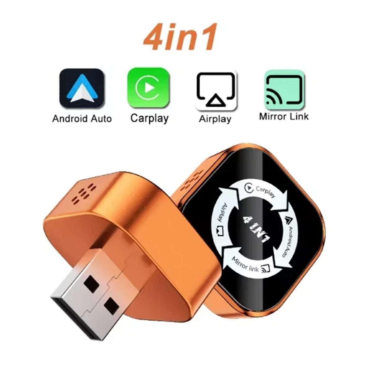 Wireless 4-in-1 CarPlay Android Auto MirrorLink Adapter BT WiFi USB Plug & Play