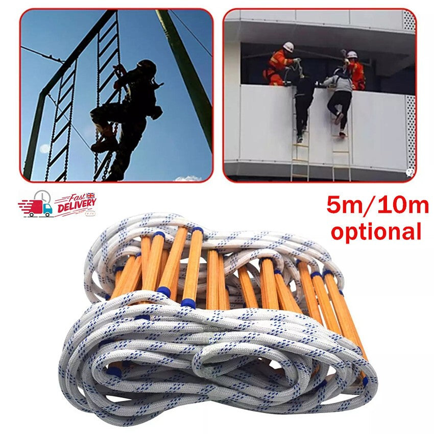 5/10m Emergency Fire Escape Ladder Soft Rope to Deploy W/ Hooks Portable UK