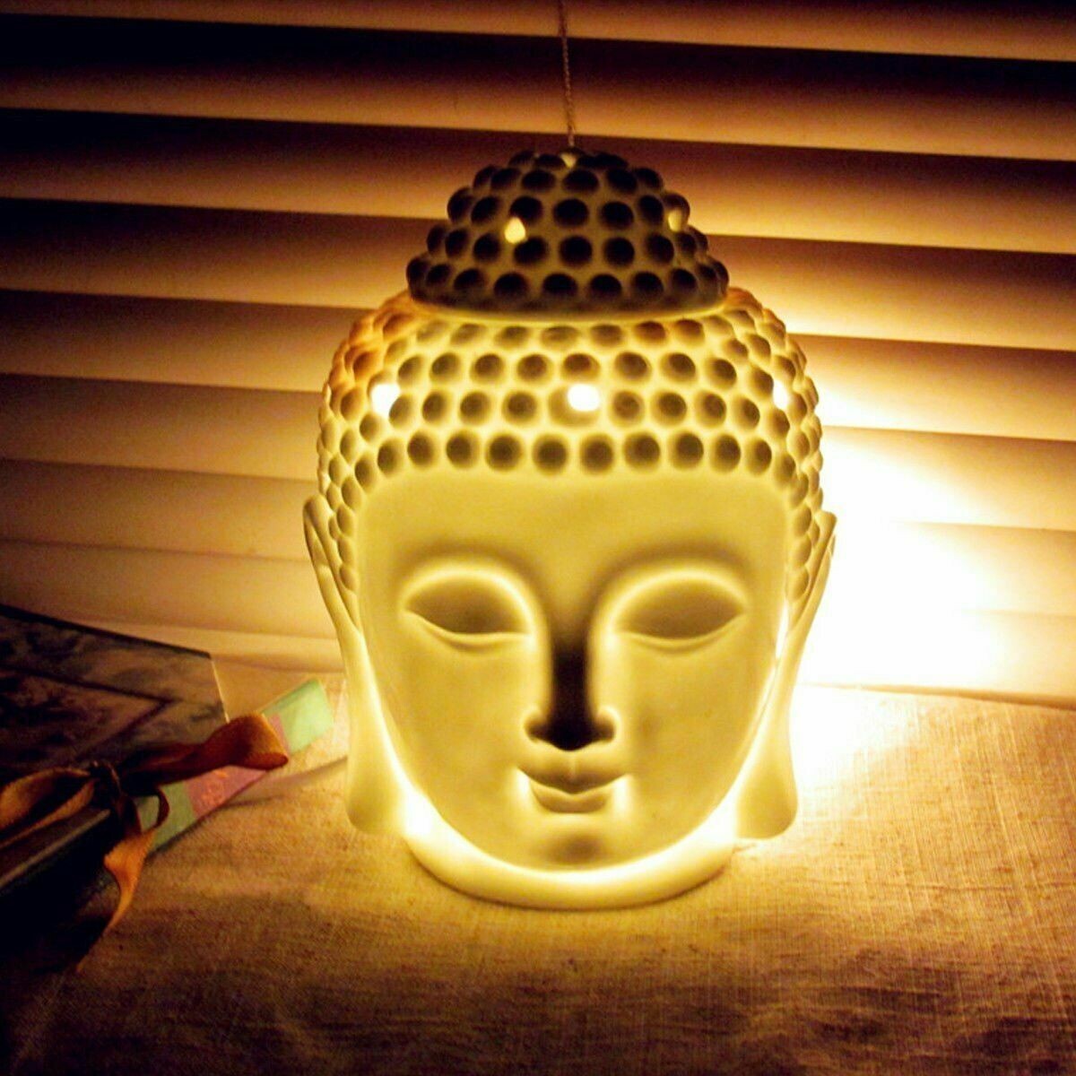 Thai Buddha Oil Burner Buddah Head Wax Melts Ornament Spa Ceramic Tea Light Gift