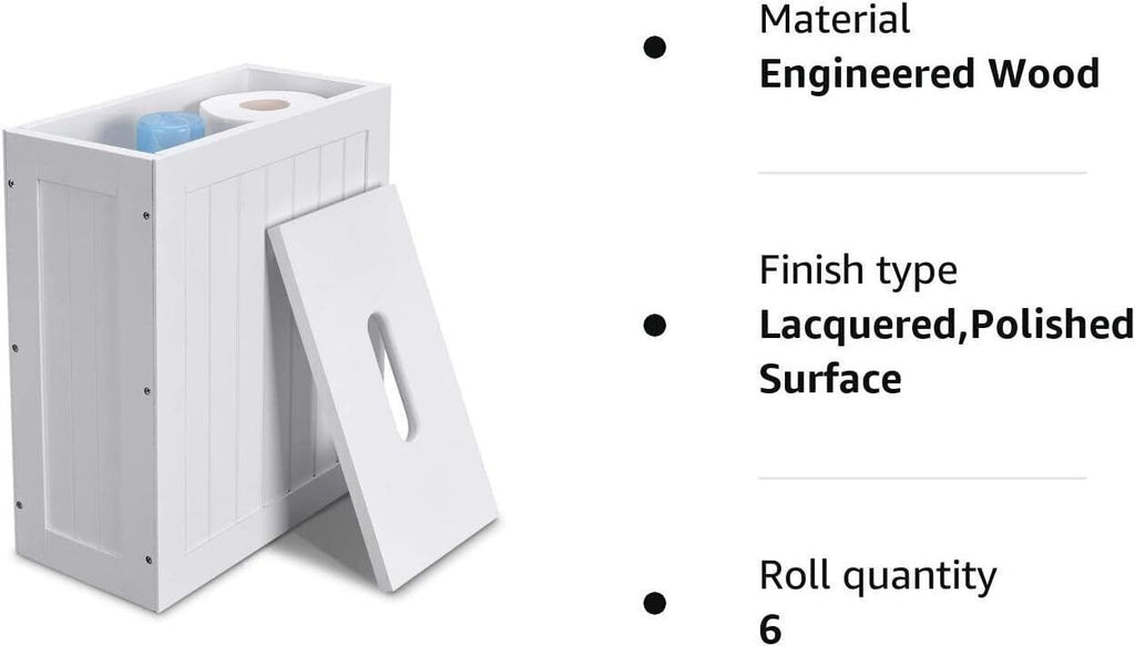 White Slimline Shaker Unit Multi purpose Bathroom Toilet Roll Storage Tidy Box