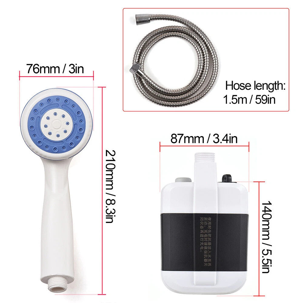 Portable Camping Shower USB Rechargeable 4L/min Water Pump with Hose for Hiking