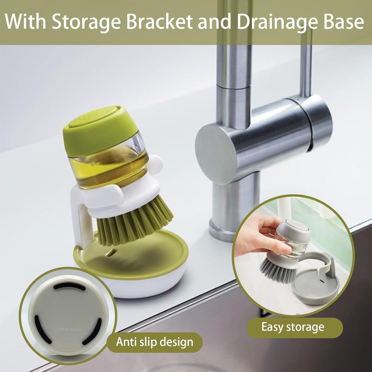 Soap Dispenser Dish Brush Palm Brush Scrub Brush Equipped With Storage...