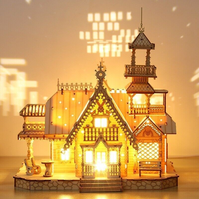 3D Wooden Jigsaw Puzzles for Adults Illuminated Villa Building Kit Xmas Gift Toy