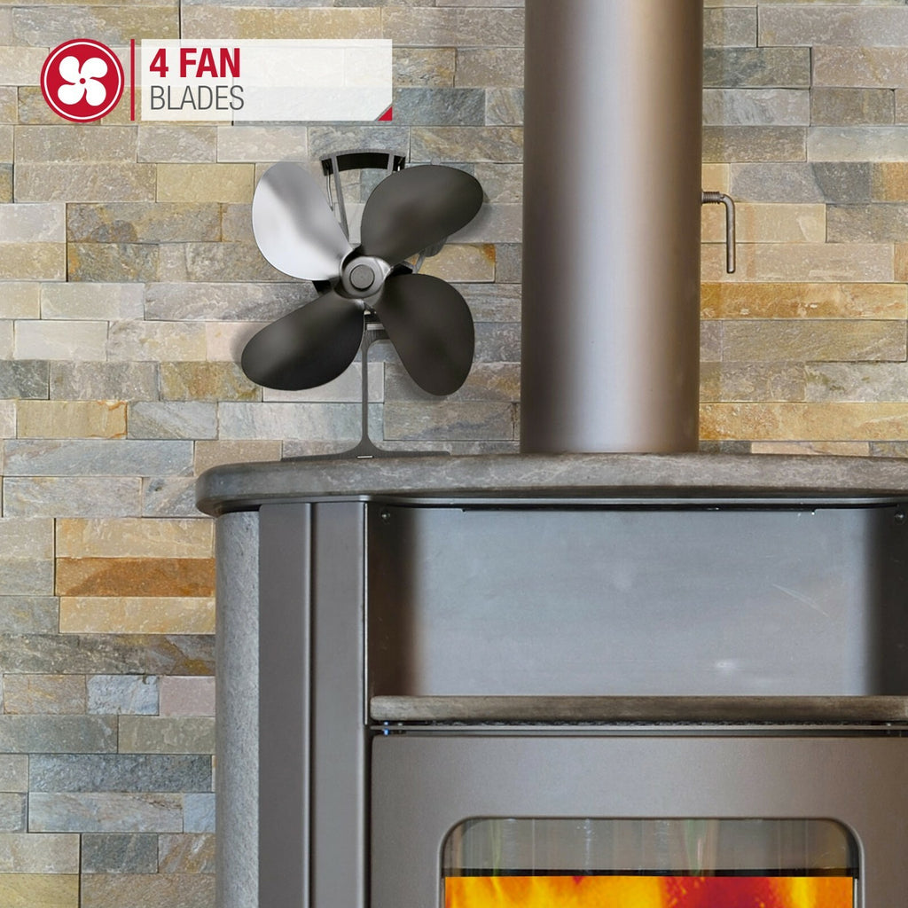 Heat Powered Stove Fan For Wood Logs Burner Fireplace Quiet 4 Blades