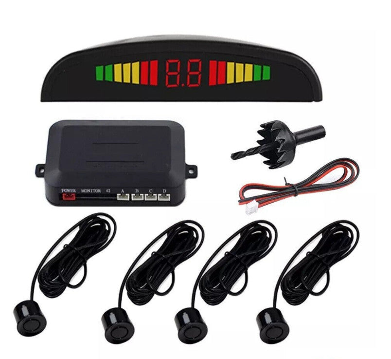 4x Black Parking Sensors Car Auto Reverse Backup Rear Radar LED Alert System Kit