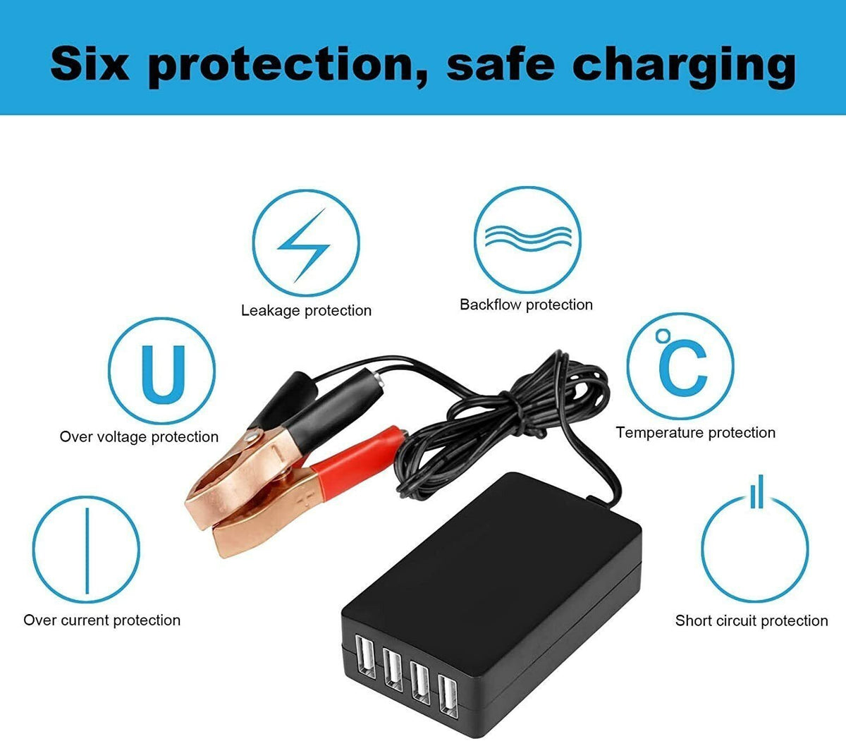 DC Converter with Battery Clip 12v-24v to 5V USB QC3.0 Fast Charger Durable NEW