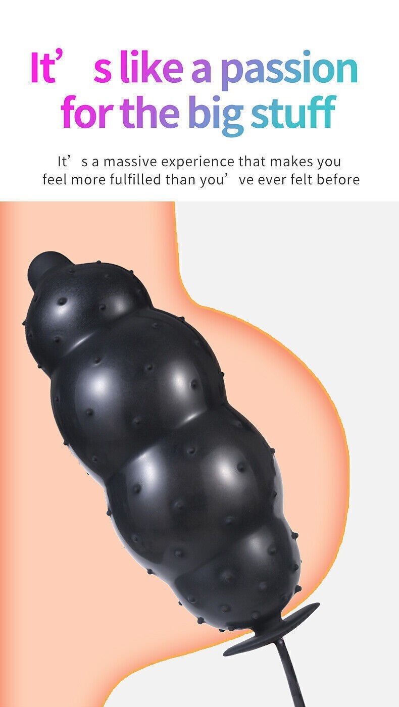 Inflatable Huge Male-Prostate-Anal-Butt-Plug-Dildo-Beads-Men-Women-Lubricant