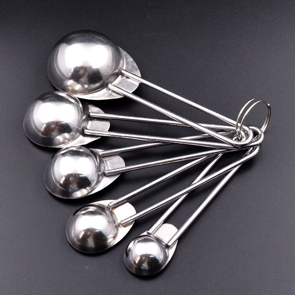 5pcs Stainless Steel Measuring Spoon Metal Cooking 15ml,10ml,5ml, 2.5ml ,1.25ml