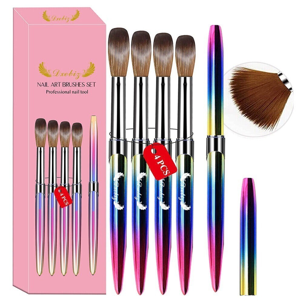 4Pcs/Set Kolinsky Sable Nail Art Brush Set Acrylic Brushe Powder Brushes