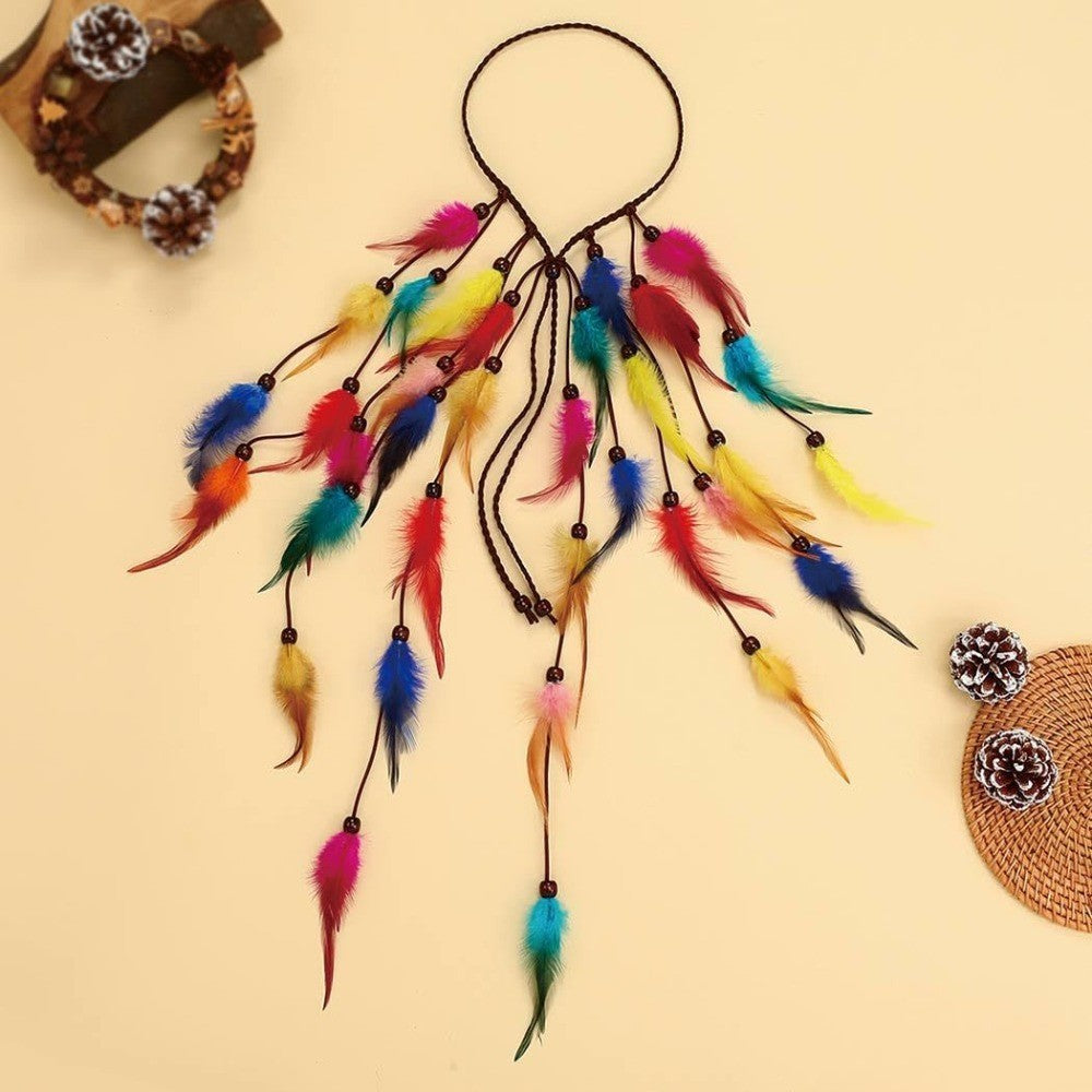 Boho Feather Headband Rainbow Indian Headbands Hippie Feather Headdress