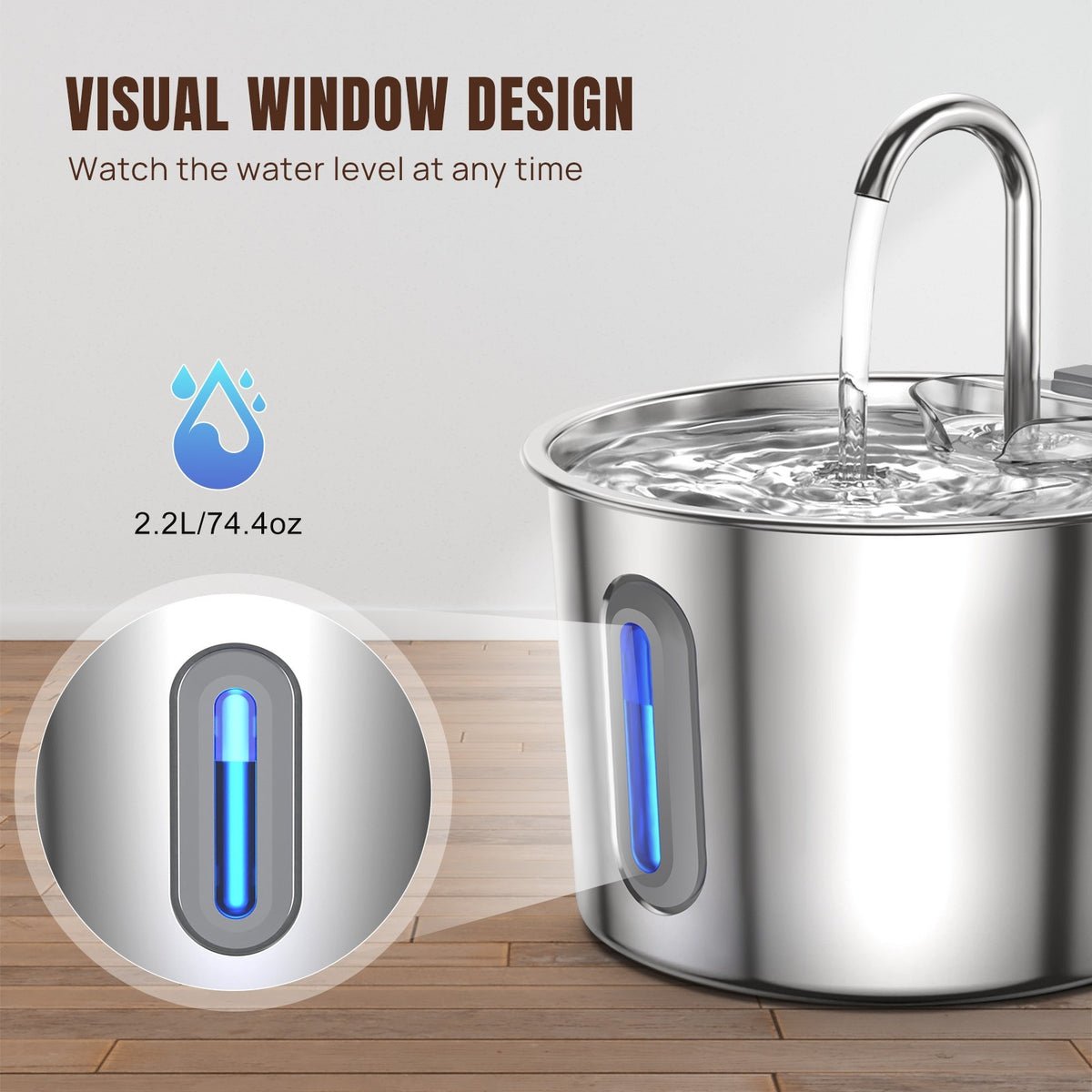 Pet Water Fountain 2.2L Automatic Dog Drinking Fountain Filtered Cat Water Bowl