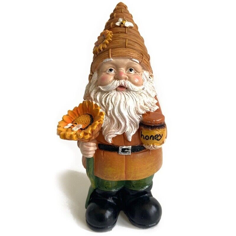 Gnome Garden Statue Dwarf Sunflower Bee Outdoor Yard Home Ornament Gift 15cm