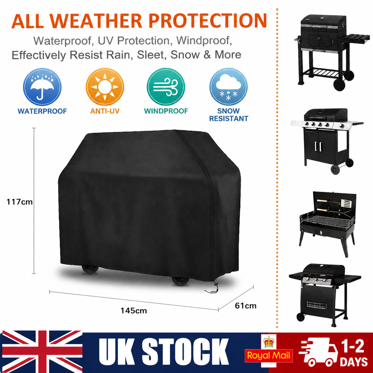 210D Heavy Duty BBQ Cover Waterproof Patio Barbecue Grill Outdoor 2 3 4 Burner
