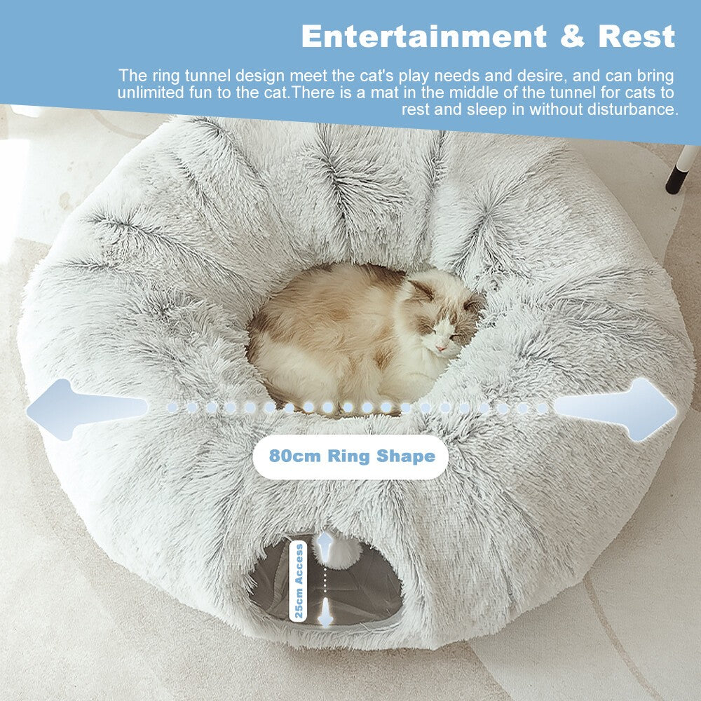 Cat Tunnel Collapsible Pet Play Tube Dogs Bunnies Crinkle Suede Tunnel Removable