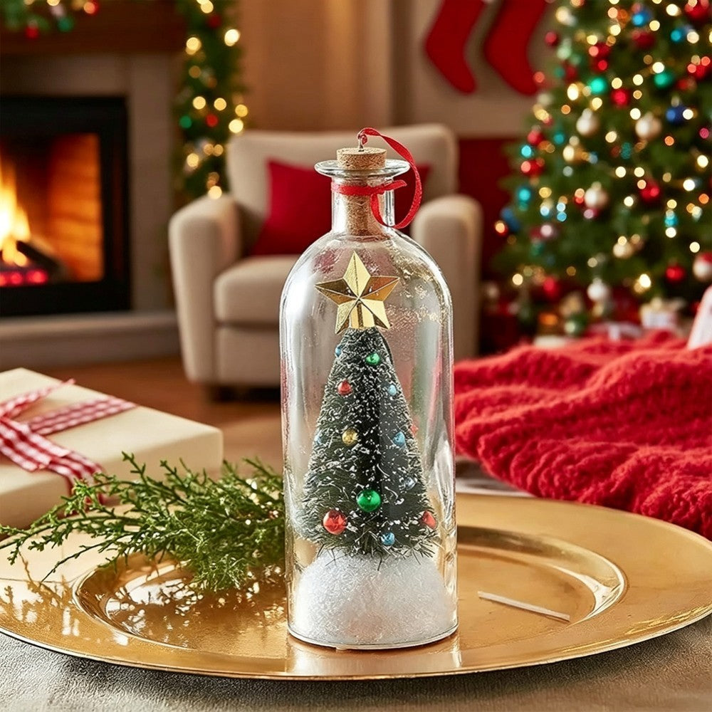 Christmas Tree Message in a Bottle with LED Voice Recording Message Arylic Decor