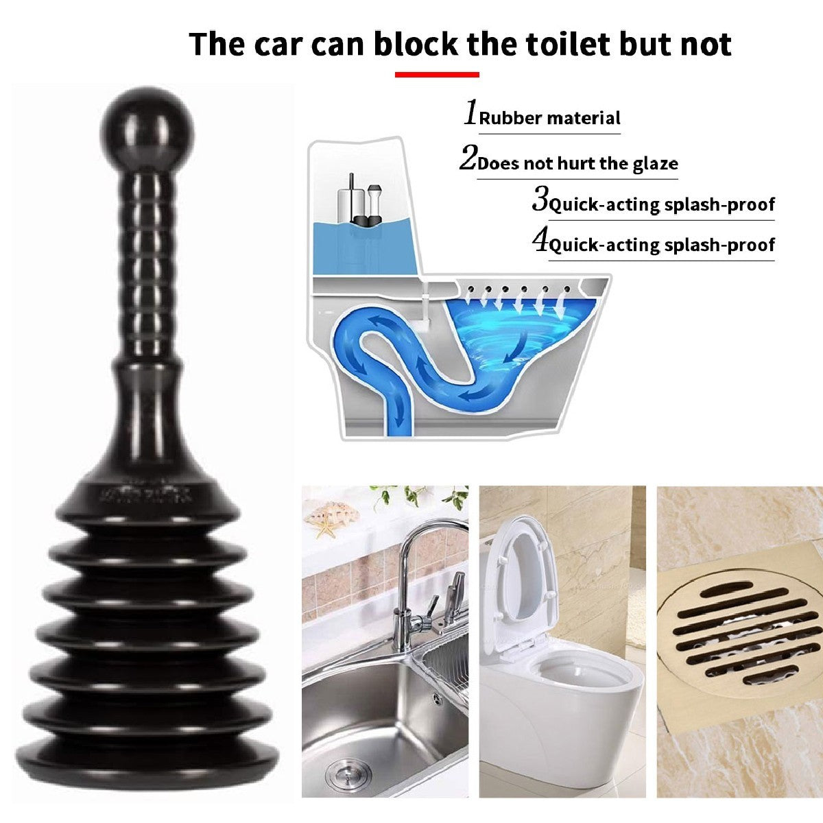 Heavy Duty Sink Plunger Clear Unblock Unclog Drains Sinks Toilets Showers Waste
