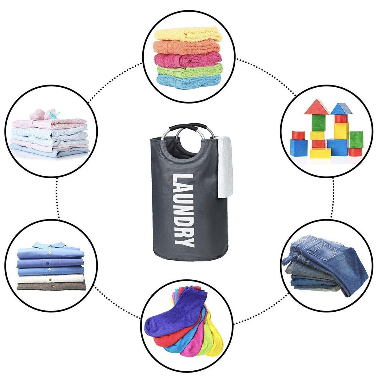 82L Foldable Fabric Laundry Basket Collapsible Clothes Hamper Bag Washing Bin