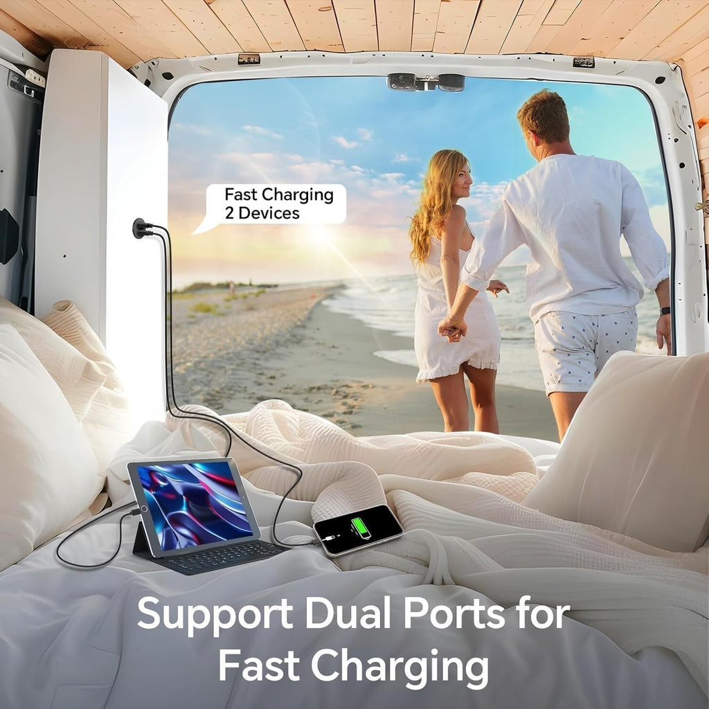 Aluminum 12V Car USB Socket Dual QC3.0 USB-A PD3.0 USB-C Campervan Power Outlet