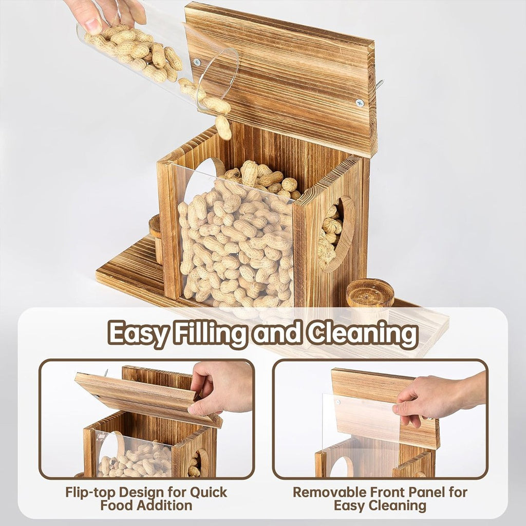 Carbonized Wood Squirrel Feeder Durable Squirrel House Box for Backyard Garden~