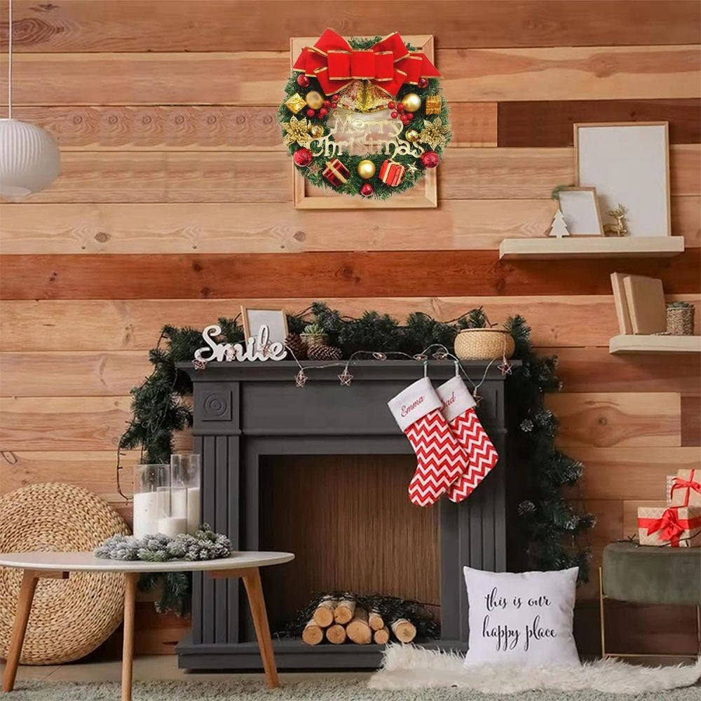30CM Christmas Wreath With Bow Front Door Wreath Garland Xmas Hanging Decor UK