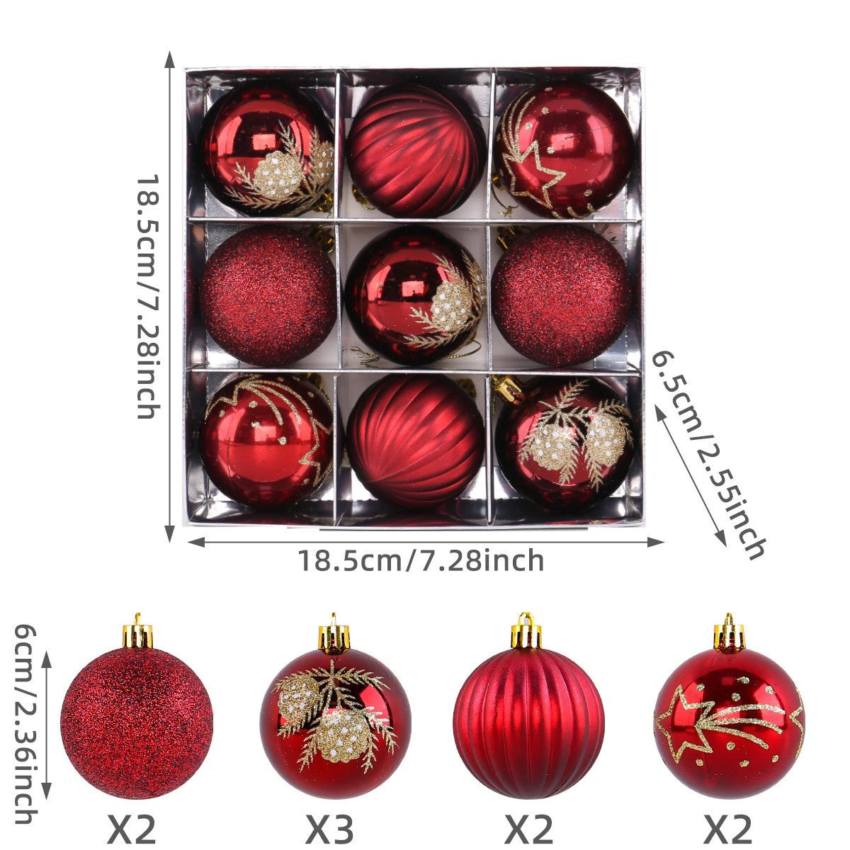 9 x 60mm Luxury Premium Glitter Baubles Christmas Tree Decoration Bauble XMAS