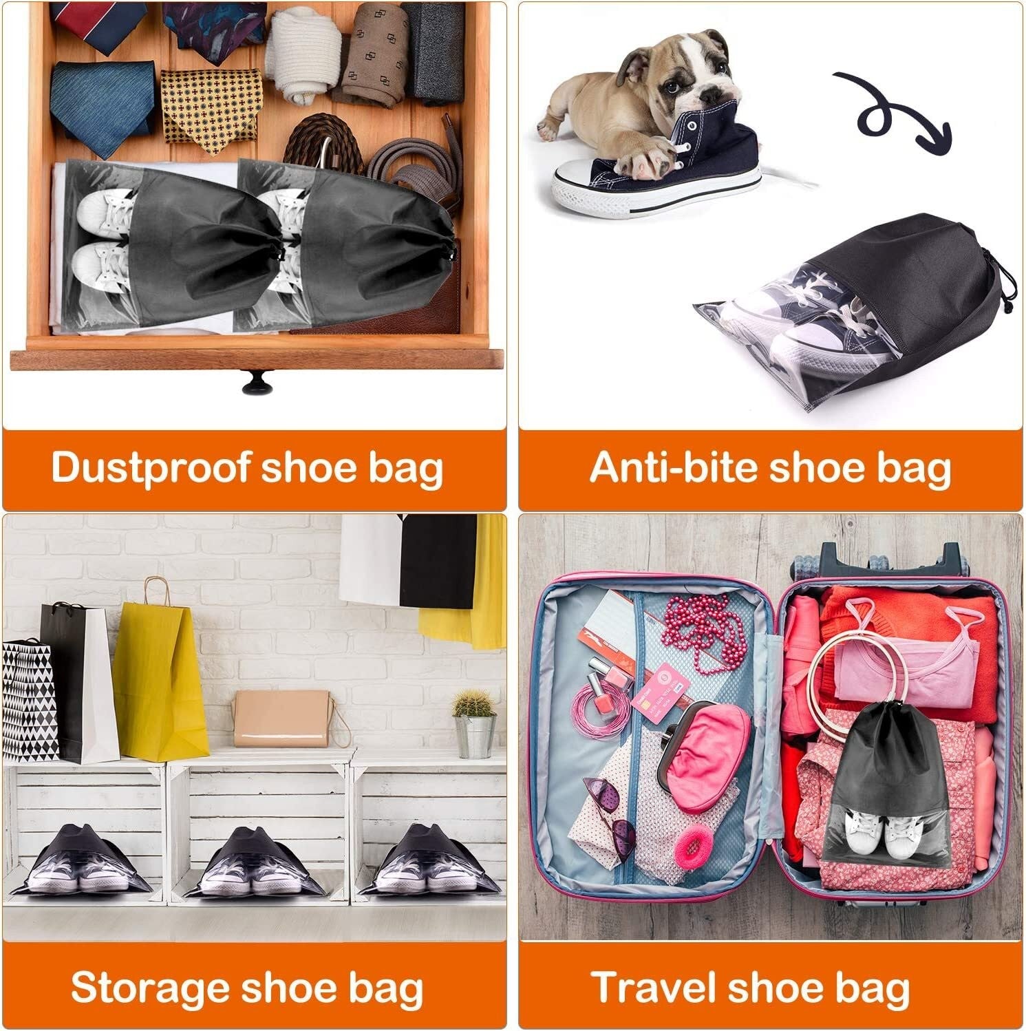 20x Large Portable Shoes Bag Travel Storage Pouch Drawstring Dust Bags Non-woven