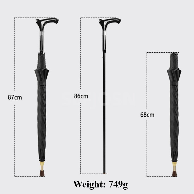 2-in-1 Walking Sticks Umbrella Windbreak Ribs Walking Cane Umbrella for Elderly