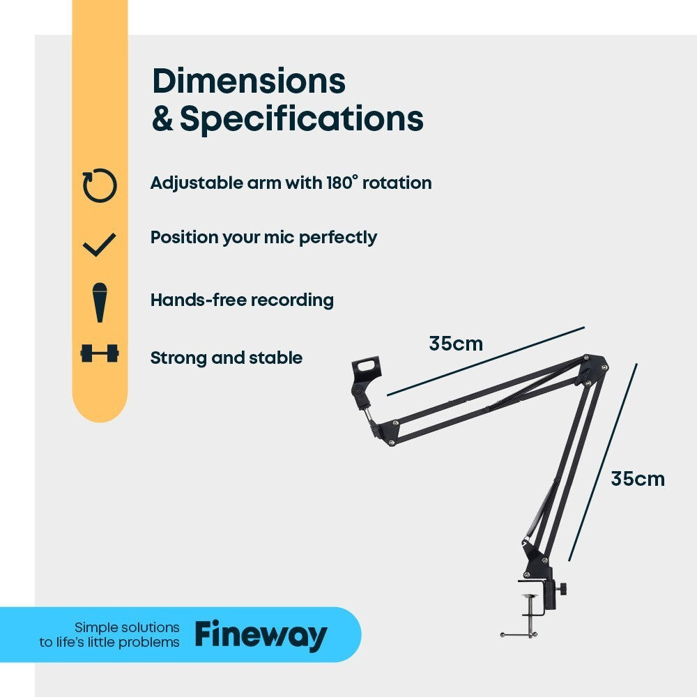 Fineway Microphone Boom Arm Stand Adjustable Black