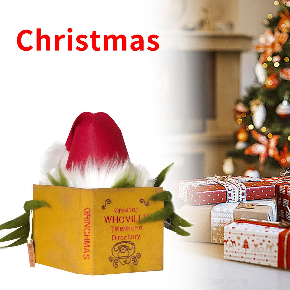 Topper Funny Grinch Hiding Behind Book Treetop Christmas Decor Christmas Tree