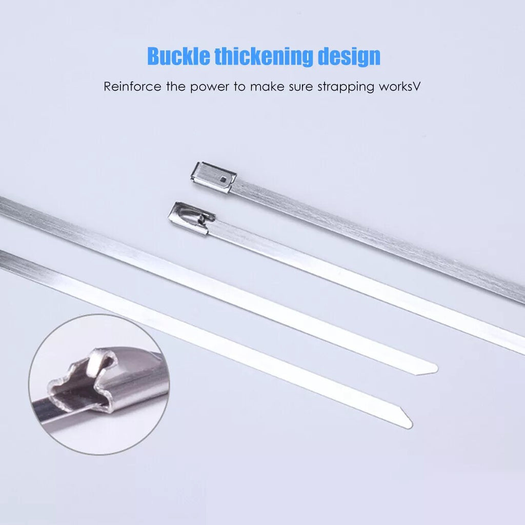 100PCS Stainless Steel Metal Cable Zip Ties Self-locking Cable Tie Heavy Duty UK