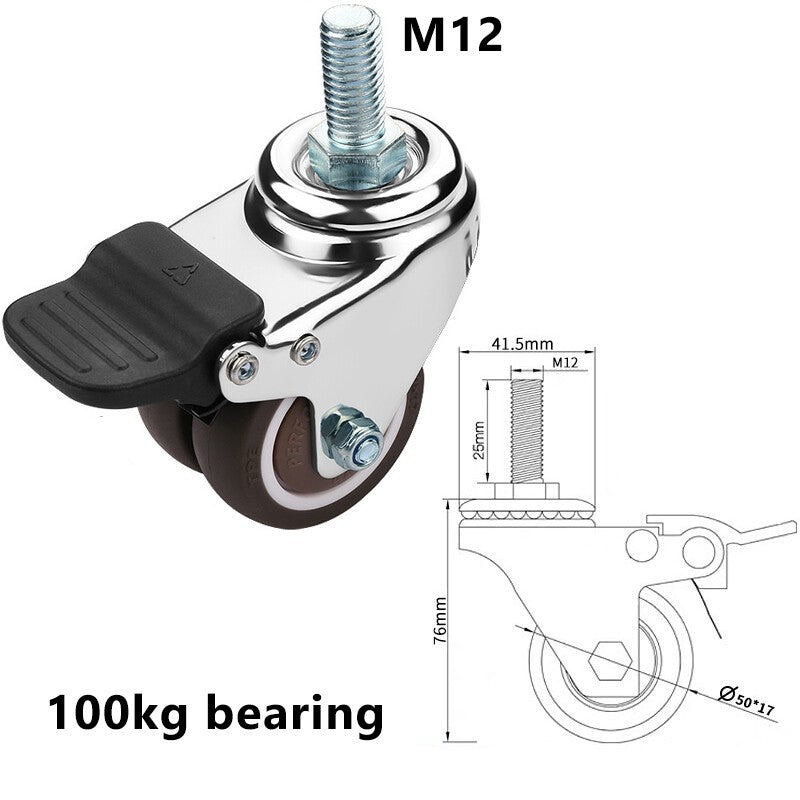 50mm 2" Heavy Duty Swivel Castor Twin Wheel Rubber Furniture Stem Caster M10/12
