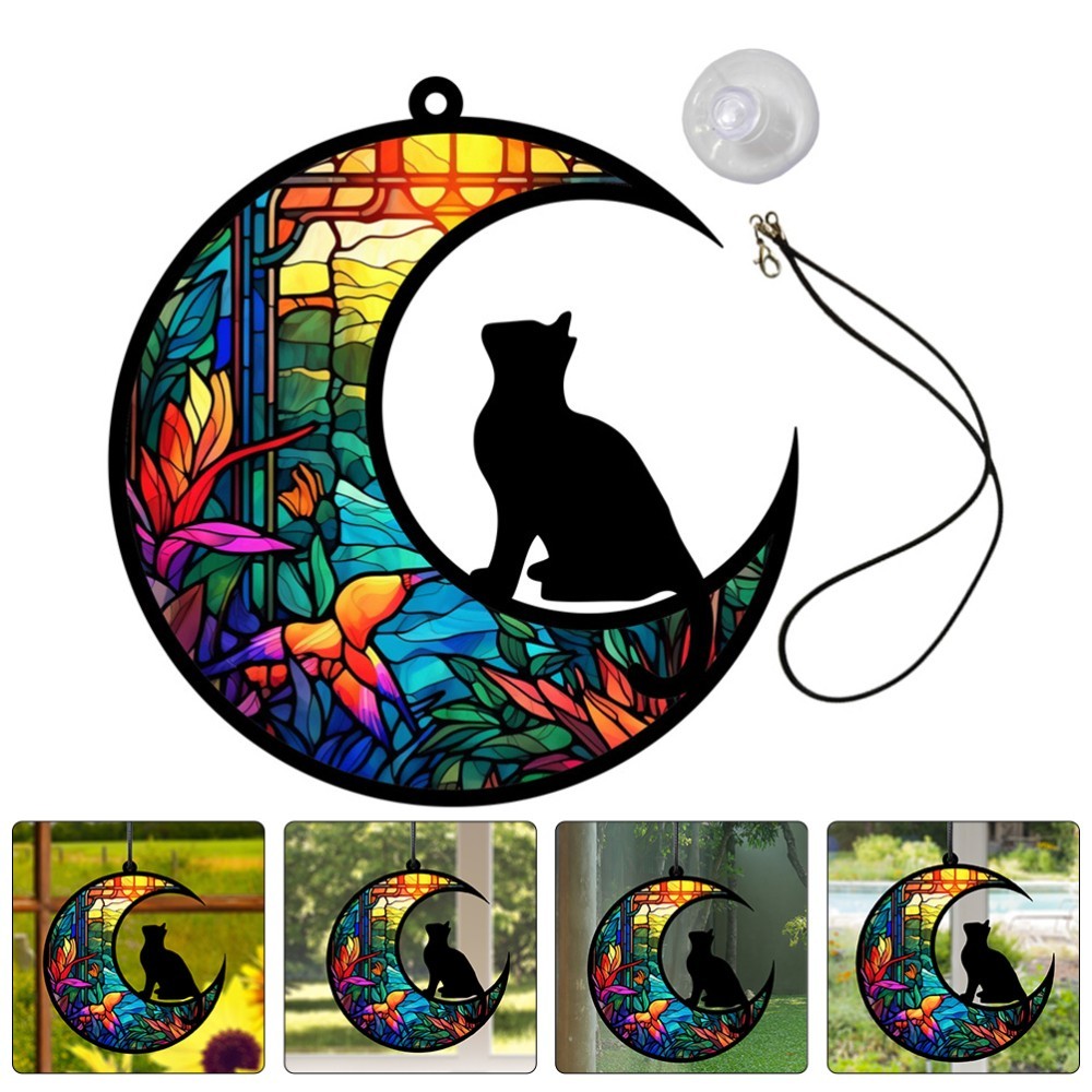 Acrylic Moon Cat Hanging Decoration Garden Window Hanging Ornament Cat Pendant
