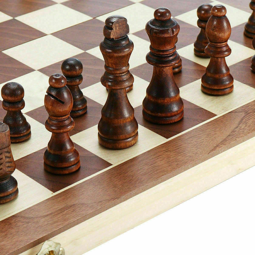 40X40cm Wooden Chess Set Folding Chessboard Magnetic Piece Wood Board Game Large