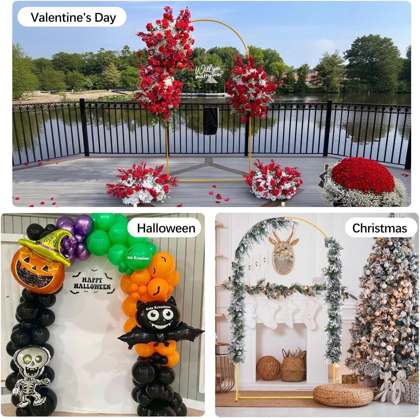 6.6FT Metal Wedding Arch Backdrop Stand Doorway Flower Frame Party Event Decor