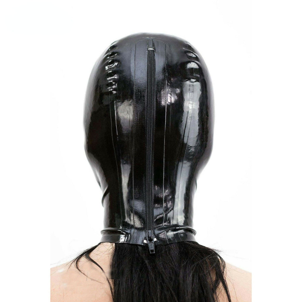 Back Latex Hood Rubber Mask Zipper Party Cosplay Hats UK