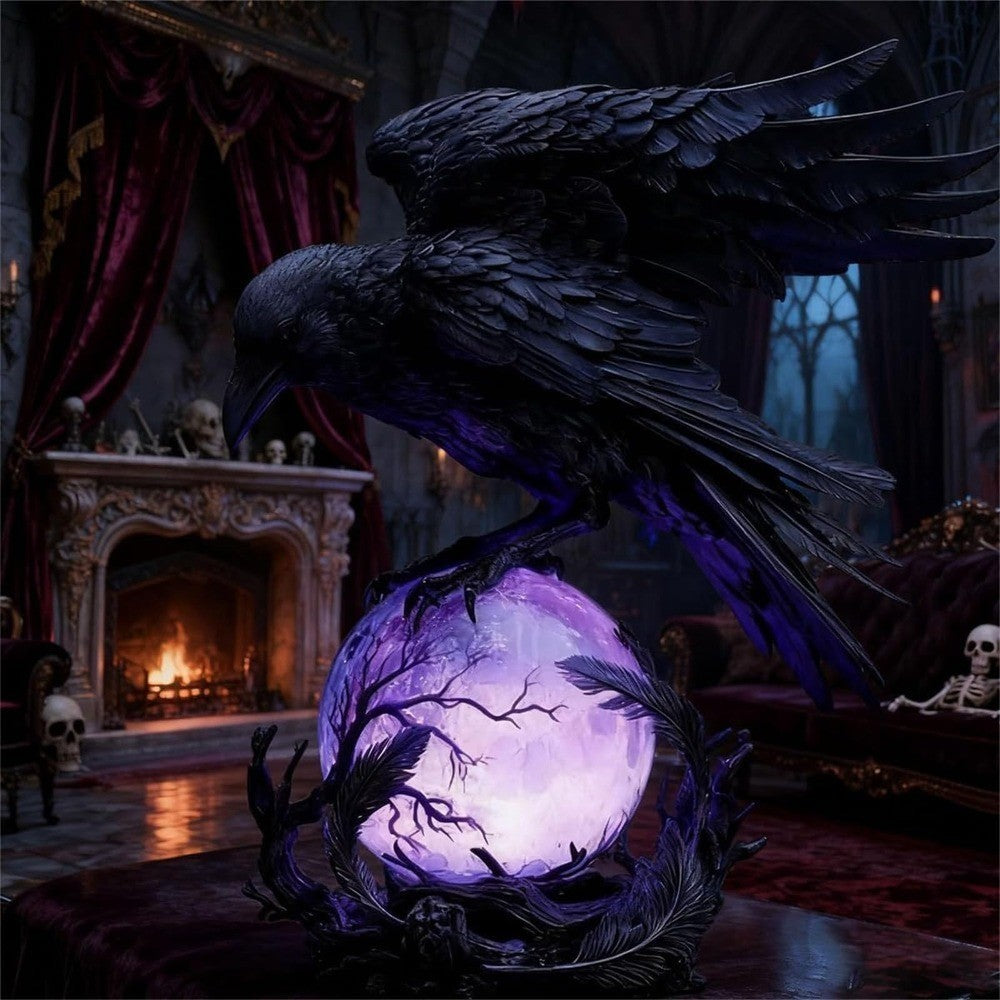 Gothic Raven Table Lamp Moonlight LED Crow Night Light for Halloween Party Decor