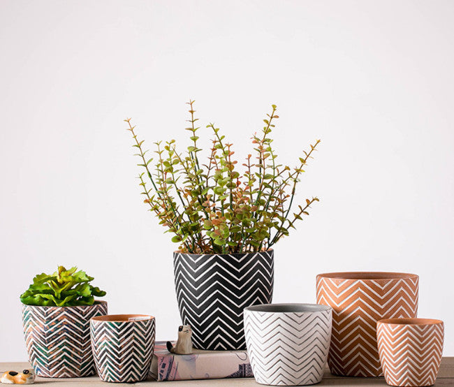 Geometric Patterns Outdoor Plant Pots Stylish Planters with Drainage Holea