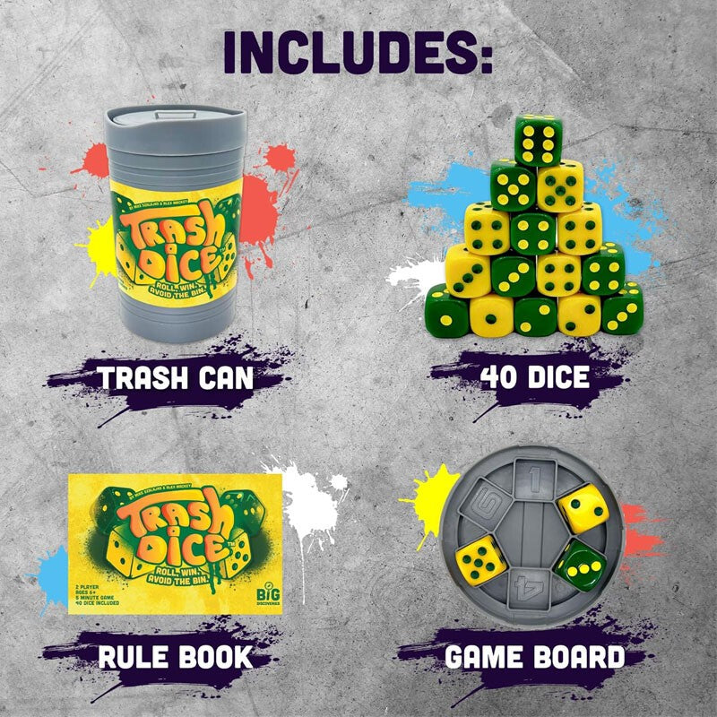 Big Discoveries Trash Dice - Fast-Paced Family Dice Game | Exciting 2-Player