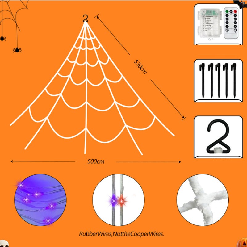 Halloween Luminous Spider Web LED Lights Garden Hanging Waterproof Decor