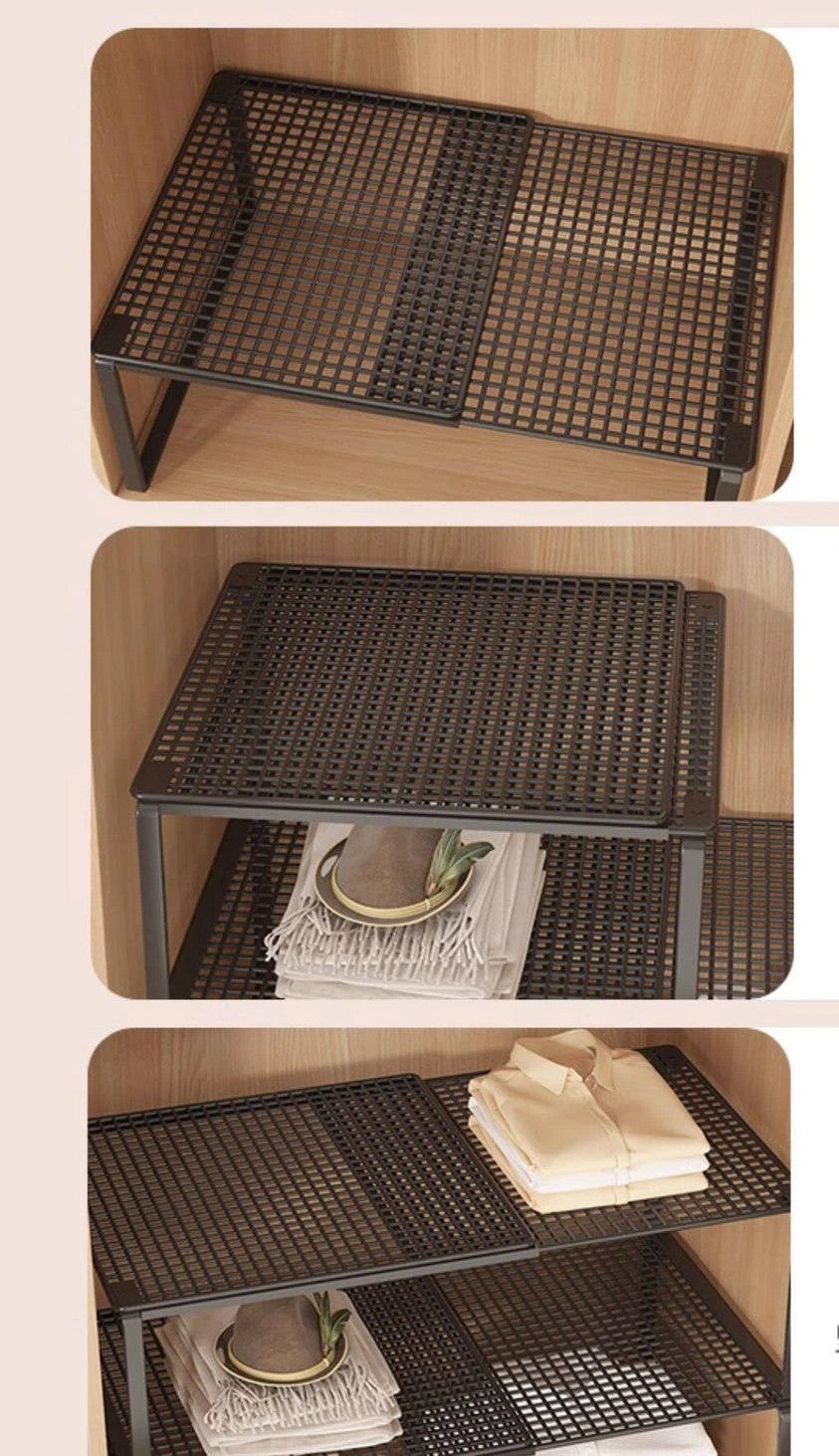 Metal Closet Shelf Adjustable Stackable Shelves DIY Wardrobe Organizer Cabinet