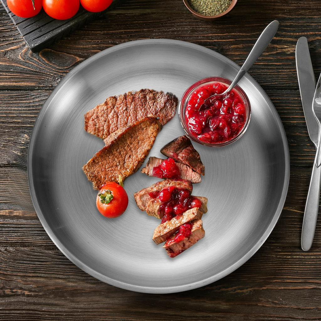 6Pcs Stainless Steel Dinner Plates, 5.5" Round Serving Plate Dishes Silver