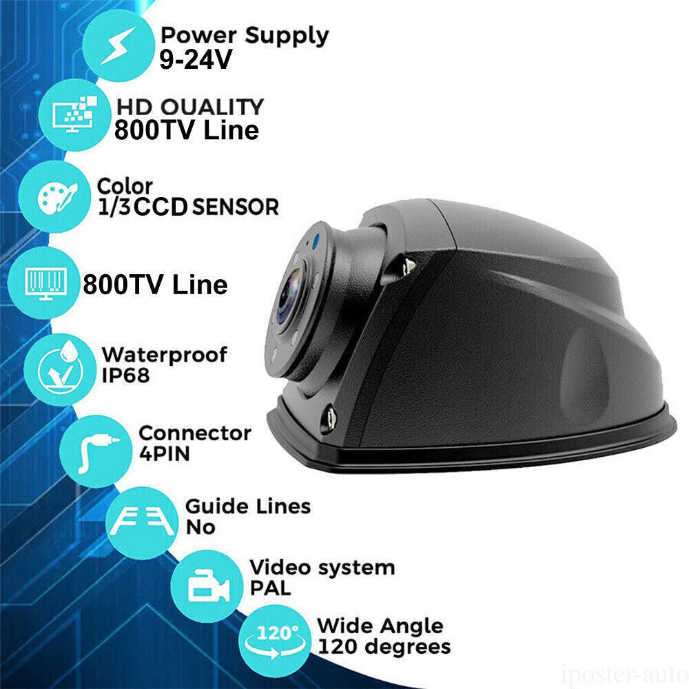 4PIN Forward/Side View Camera CCD IR LEDs Night Waterproof 9-24v Truck Caravan