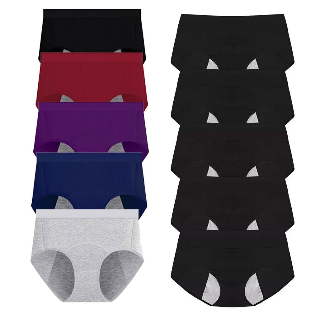 5 Pack Womens Cotton Period Knickers Leakproof Menstrual Underwear Briefs Panty