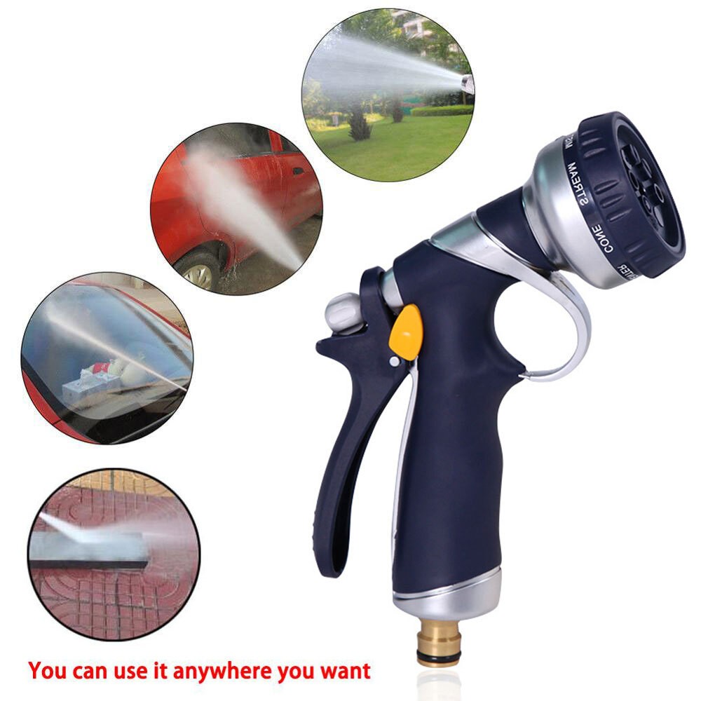 High Pressure Metal Water Gun Garden Hose Nozzle Head Sprayer 9 Spray Patterns