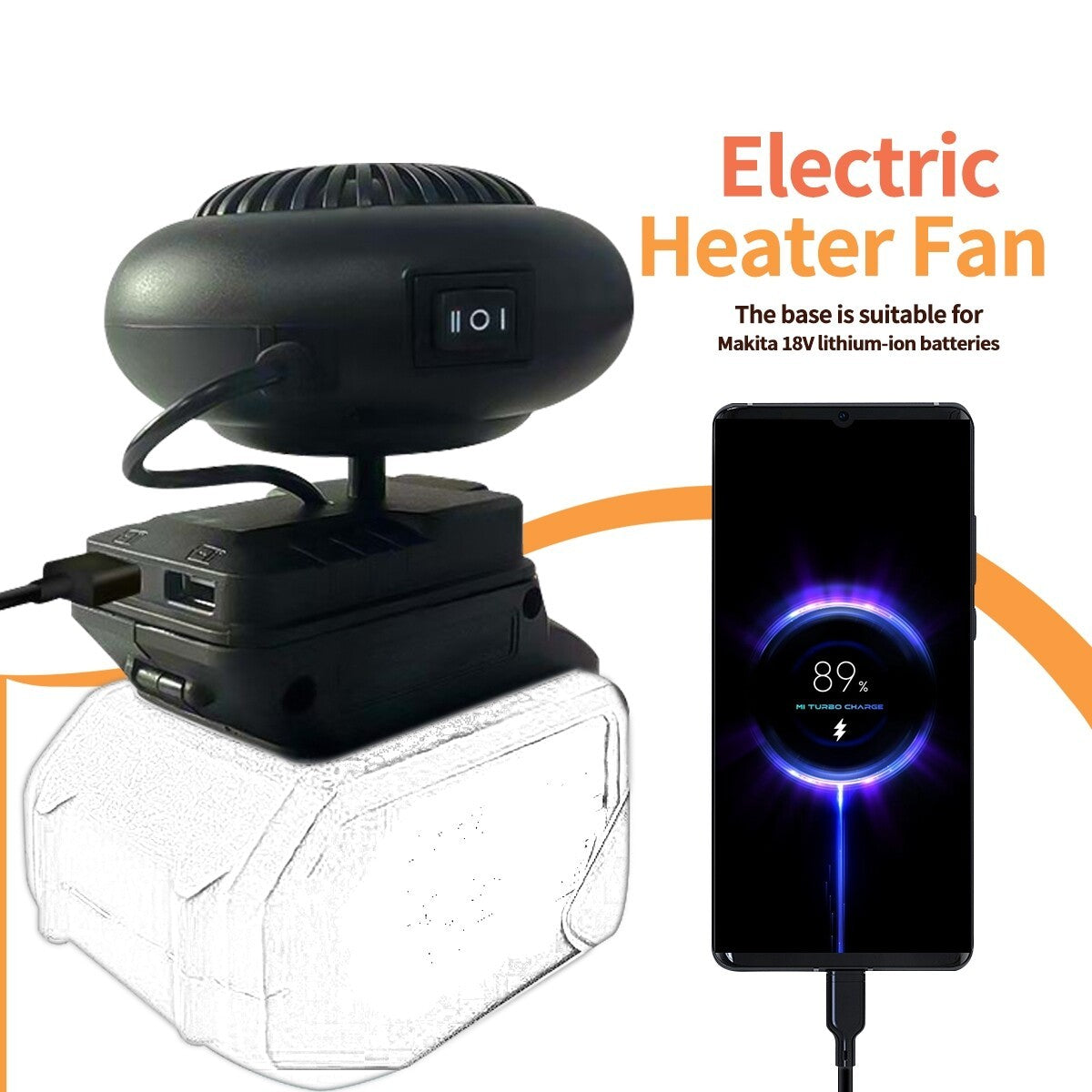Space Heater Powered Electric Heater Fan For Makita 18V Battery with USB