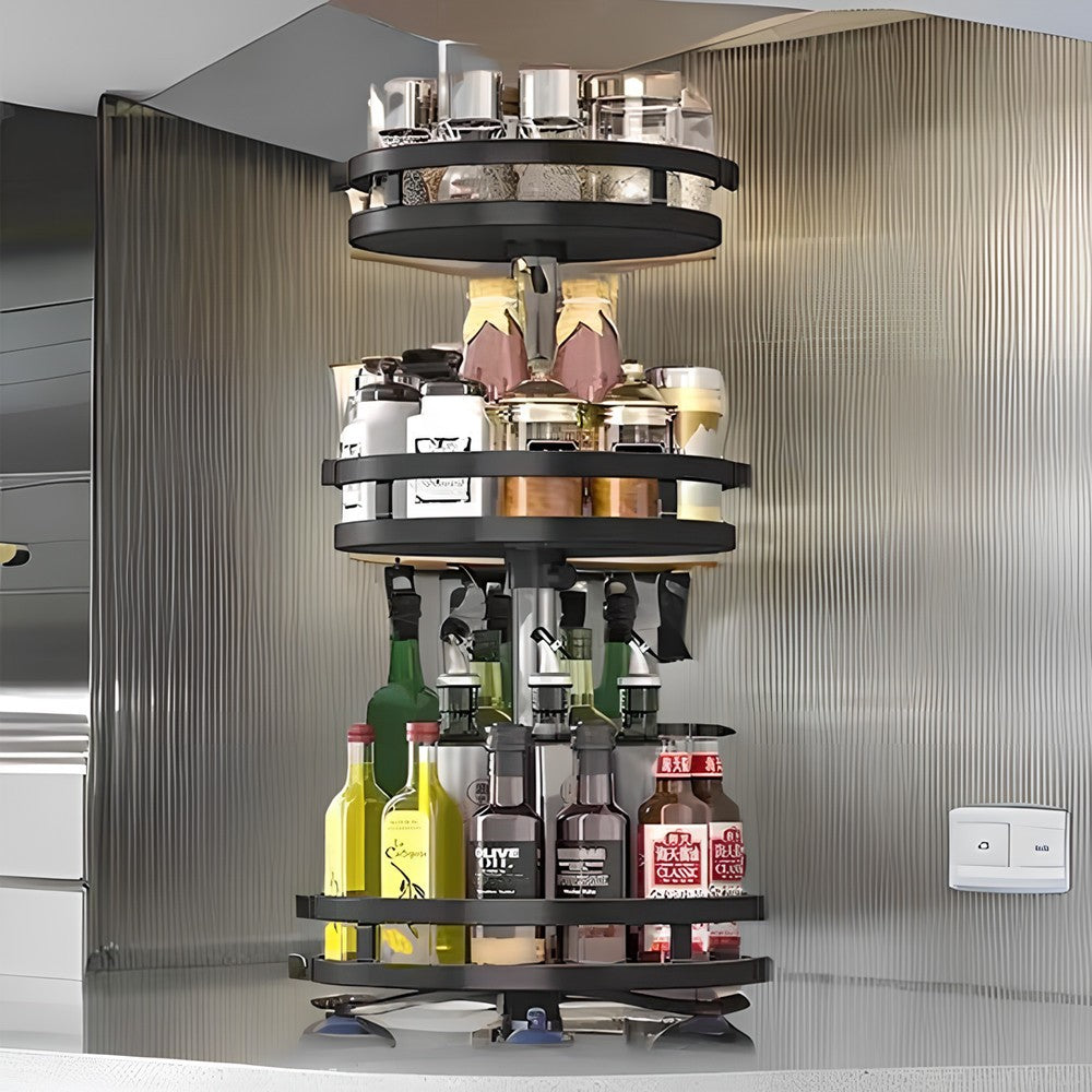 3 Tier 360° Rotating Spice Rack Rotatable Steel Kitchen Seasoning Organizer UK