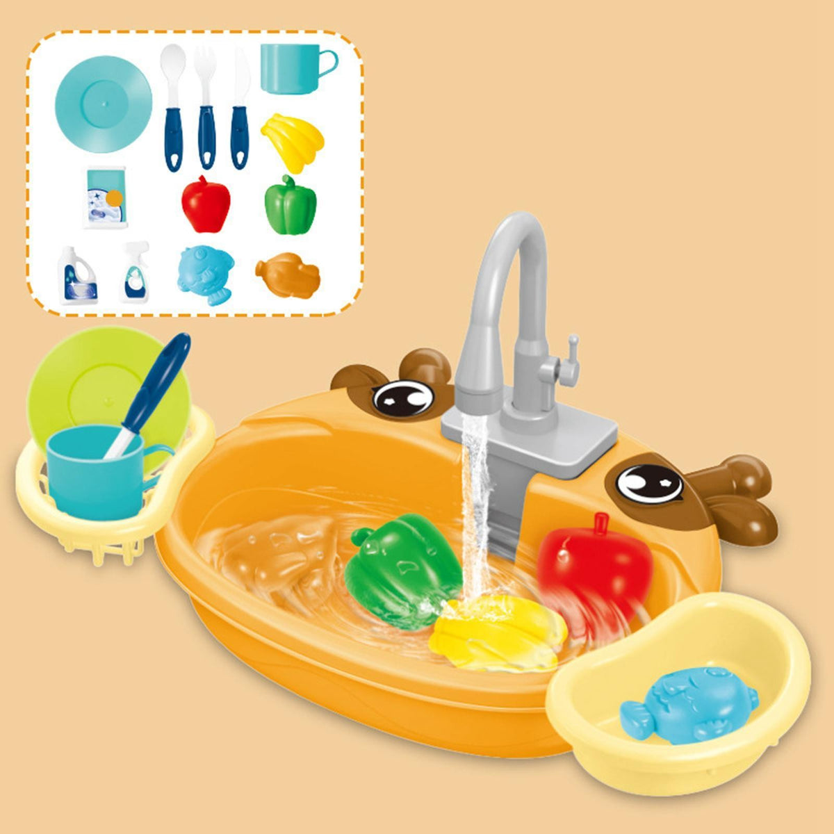 Kitchen Sink Toys Sensory Plastic with Running Water for Role Play Children